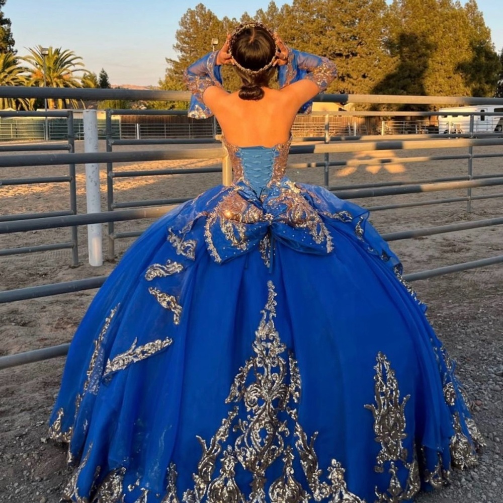 Elegant Blue and Silver Wedding Dress